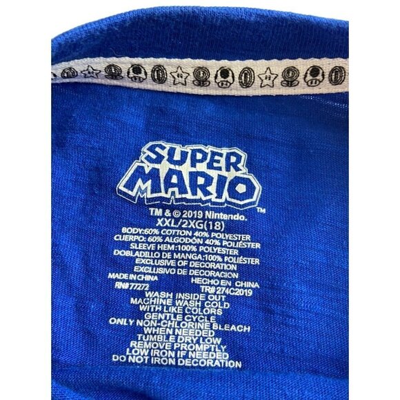 Super Mario Men's XXL Blue Graphic Tee Featuring Mario Luigi Yoshi & Toad - Picture 2 of 6